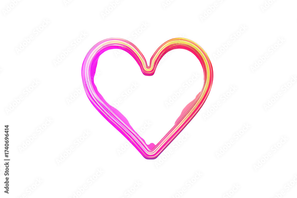 Fototapeta premium Vibrant heart outline isolated on transparent background with a gradient of pink, orange, and yellow hues, creating a symbol of love, warmth, and affection