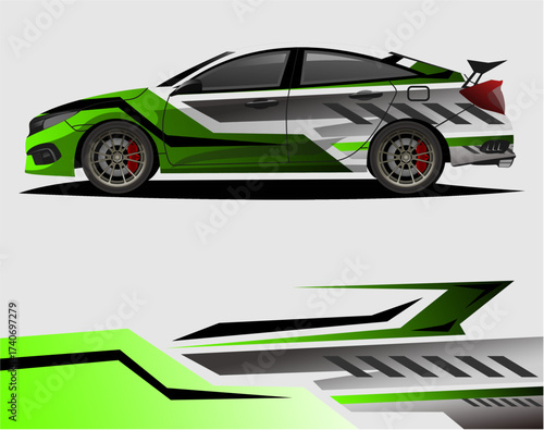 Car decal wrap design vector. Graphic abstract stripe racing background kit designs for vehicle a14.eps