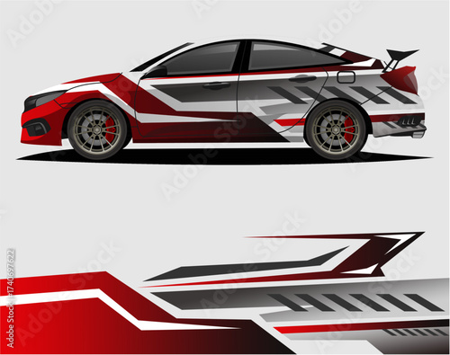 Car decal wrap design vector. Graphic abstract stripe racing background kit designs for vehicle a16.eps