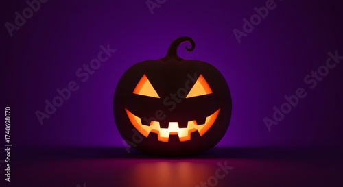 Glowing Halloween Pumpkin Against a Purple Background