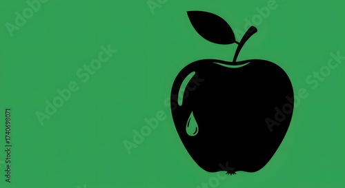 Silhouette Apple with Droplet on a Green Background