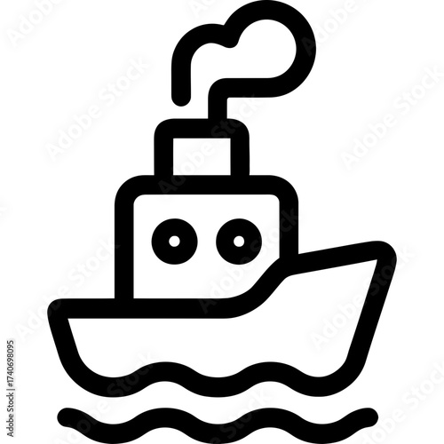 Minimalistic steamship icon on white background