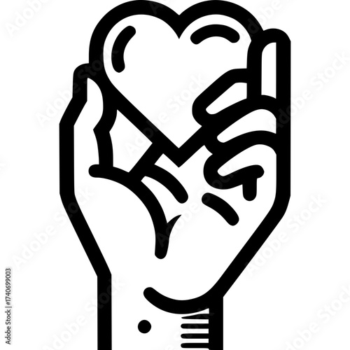Heart in Hand: A minimalist illustration of a hand tenderly cradling a heart, symbolizing love, compassion, and care. 