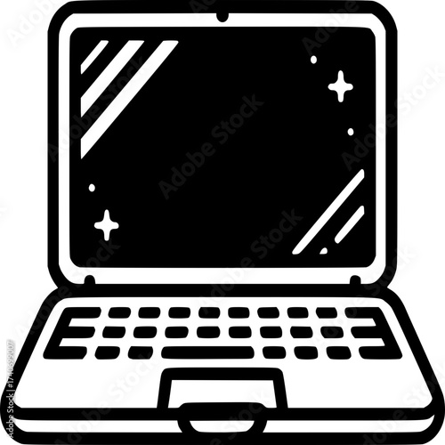 Minimalist Laptop Computer Line Art Black and White Vector Illustration