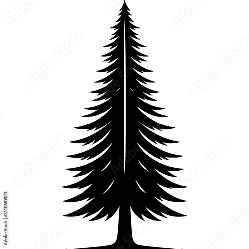 Minimalist Pine Tree Black and White Silhouette Vector