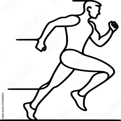 Minimalist Running Person Outline Black and White Vector Illustration