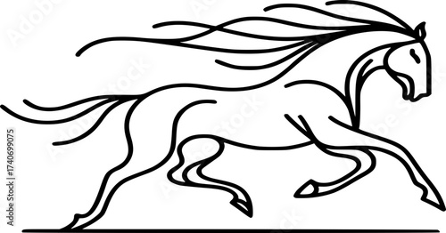 Minimalist Running Horse Line Art Black and White Vector