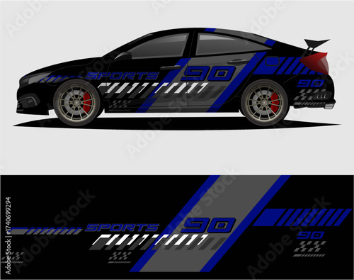 Car decal wrap design vector. Graphic abstract stripe racing background kit designs for vehicle a33.eps