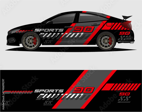 Car decal wrap design vector. Graphic abstract stripe racing background kit designs for vehicle a34.eps