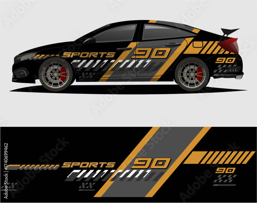 Car decal wrap design vector. Graphic abstract stripe racing background kit designs for vehiclea36.eps
