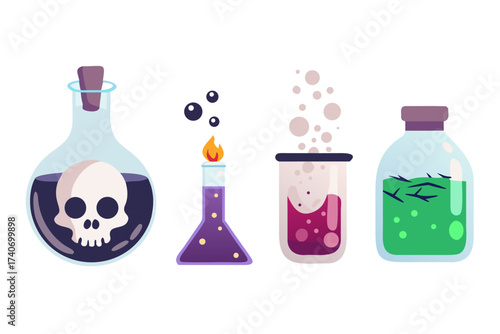 Halloween potion bottles with skull and poison