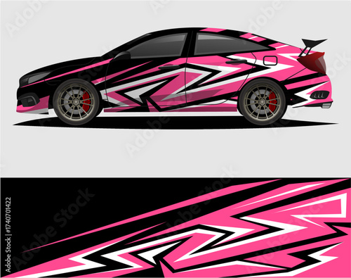 Car decal wrap design vector. Graphic abstract stripe racing background kit designs for vehicle, race car, rally, a45.eps