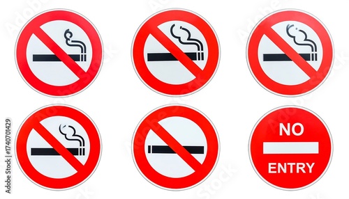 Six red and white no smoking signs Free Download Six red and white no smoking signs - GFXLoad