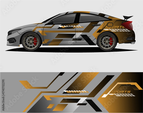 Car decal wrap design vector. Graphic abstract stripe racing background kit designs for vehicle, race car, rally, adventure and livery  a42.eps