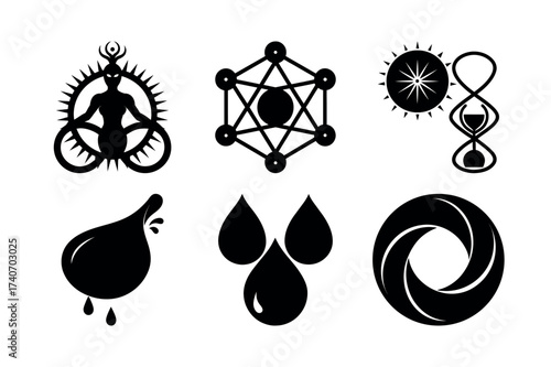 Collection of Metaphysical Symbols and Icons in Black and White