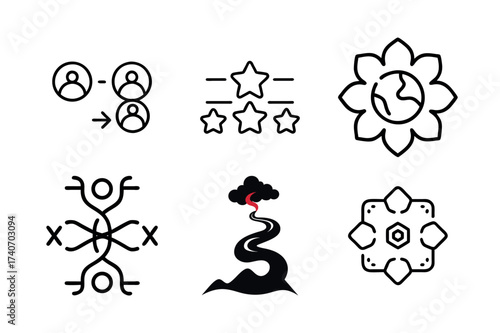 Six assorted line art icons