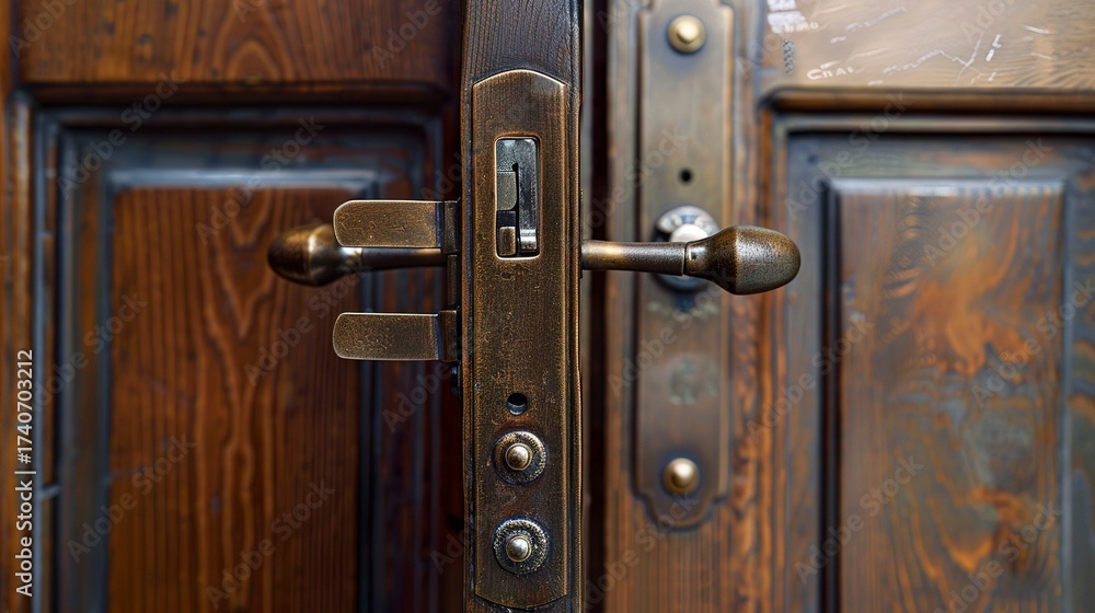 Fototapeta premium A photo of a home security door lock.