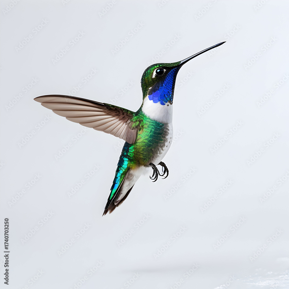 Fototapeta premium blue tailed hummingbird Isolated on white background