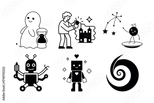 Assorted Black and White Vector Graphics