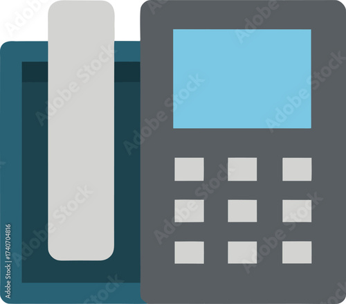 Modern desktop business office phone with numeric keypad and display screen vector illustration isolated on transparent background