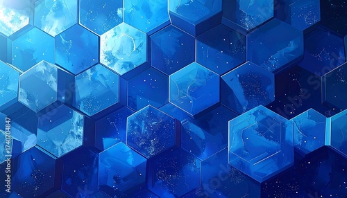 Abstract Blue Hexagon Pattern Design with Textured Surface and Shadow