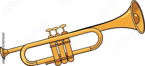 Golden trumpet musical instrument vector illustration shiny brass object isolated on transparent background