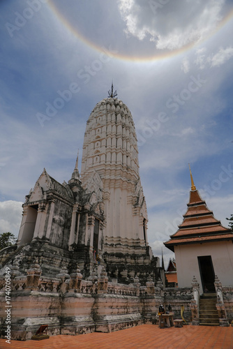 White main prang and sun halo at Wat Phutthaisawan, Ayutthaya, Thailand