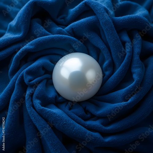 Pure blue pearl necklace on abstract silky fabric background