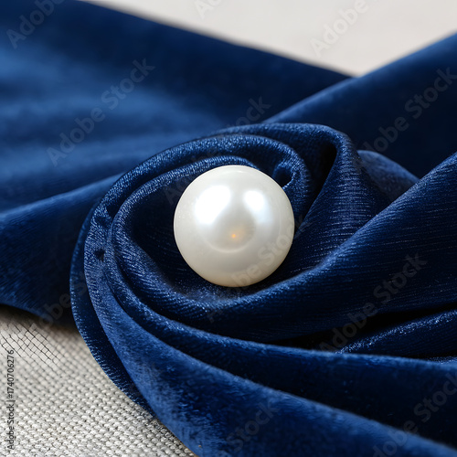 pure pearl shiny on center of velvet dark blue ,white and black backgrounds with fabric texture closeup