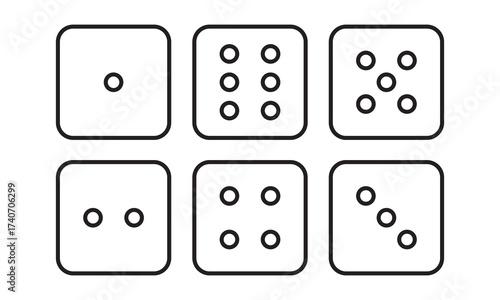 Dice graphic icons set. Game dice. cube with numbers from 1 to 6. Playing dice cube. Vector illustration