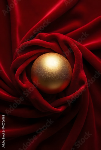 Red satin fabric with smooth luxurious texture and romantic wave pattern