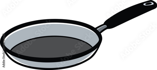 Silver frying pan with glossy black handle vector illustration scalable eps for culinary designs isolated on transparent background
