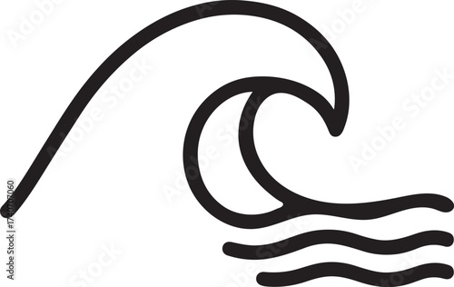 Breaking wave outline vector, perfect for ocean, surf, beach, summer, and coastal design projects.