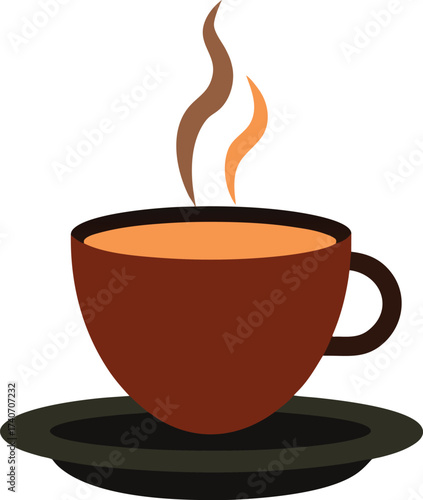 Steaming hot coffee cup and saucer simple vector illustration eps scalable icon isolated on transparent background
