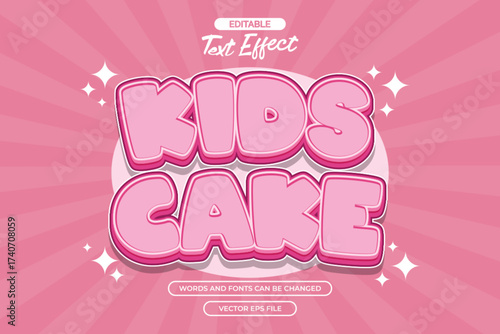 Kids cake editable text effect with cute pink cartoon text style