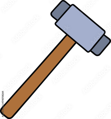 Vector illustration of a wooden hammer with steel head angled diagonally isolated on transparent background