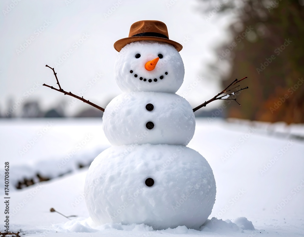 Fototapeta premium Snowman in snowy field