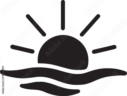 Horizon line with rising sun vector, perfect for sunrise, landscape, travel, and nature design projects.