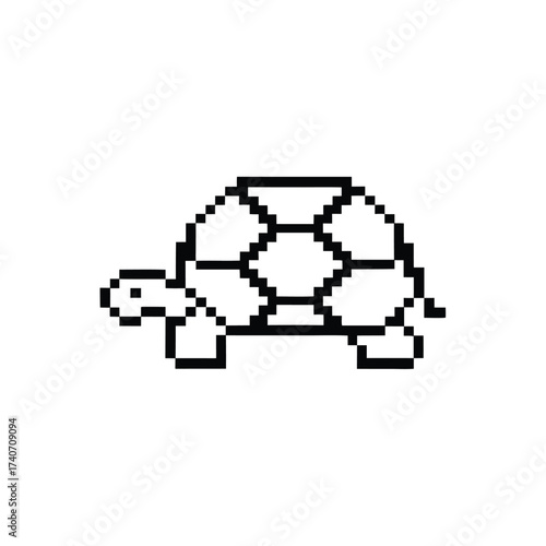 Pixelated Turtle with Outline on White Background