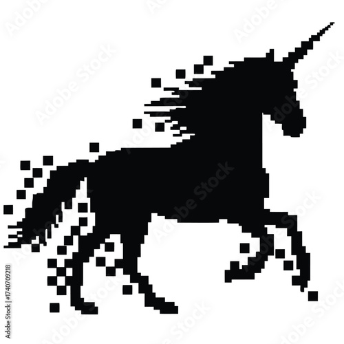 Pixelated Unicorn Design on White Background, Digital Art