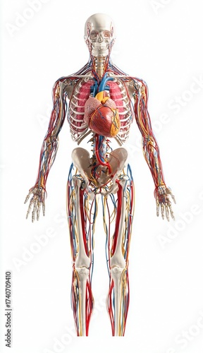 Human Anatomy with Skeleton, and Blood Vessels