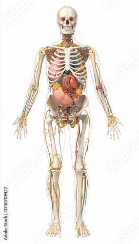 Human Anatomy with Skeleton, and Blood Vessels