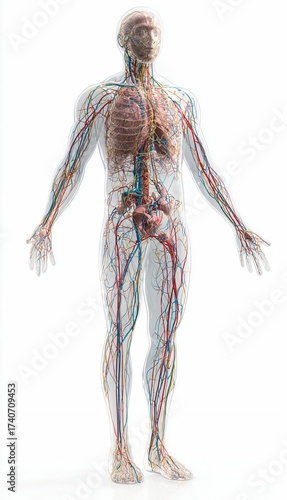 Human Anatomy with Skeleton, and Blood Vessels