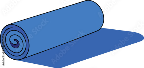 Rolled blue yoga mat with soft shadow isolated vector illustration isolated on transparent background