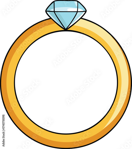 Elegant gold ring with diamond solitaire polished vector illustration isolated on transparent background
