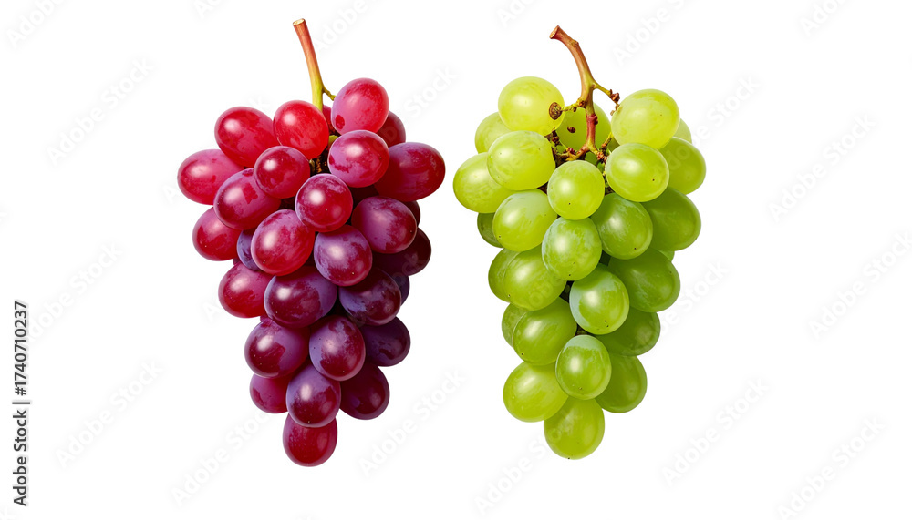 Fototapeta premium Modern grape bundle with whole and partially separated grapes, isolated on transparent background