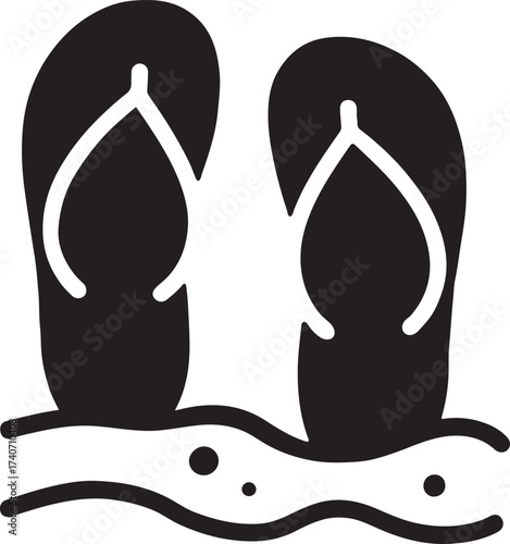 Beach sandals on sand vector, perfect for summer, vacation, travel, and coastal lifestyle designs.