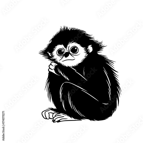 Gibbon. Gibbon simple black and white line art vector logo