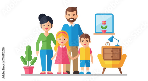 Family at home flat design Vector illustration in cartoon style