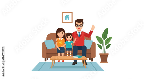 Family at home flat design Vector illustration in cartoon style